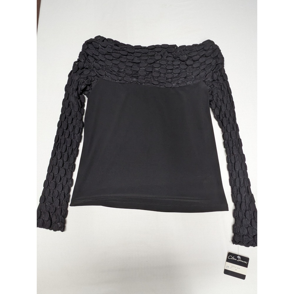 Clara Sunwoo Black Bubble Knit Textured Long Sleeve Boat Neck Top Size M NEW